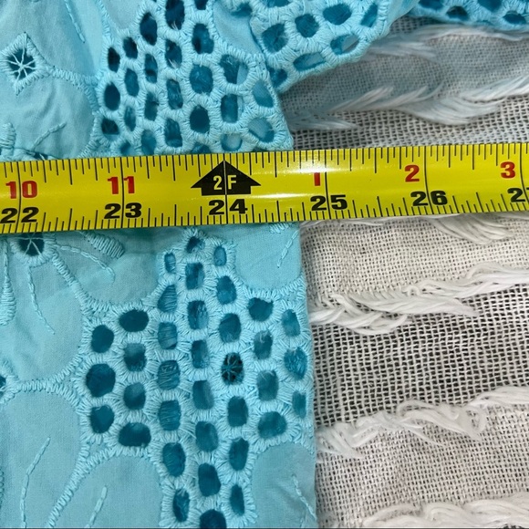 J.Crew Women's XXL Aqua Blue Long-Sleeve Eyelet Popover Blouse Casual Summer NWT - Picture 9 of 11